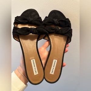 Tabitha Simmons suede leather slides.